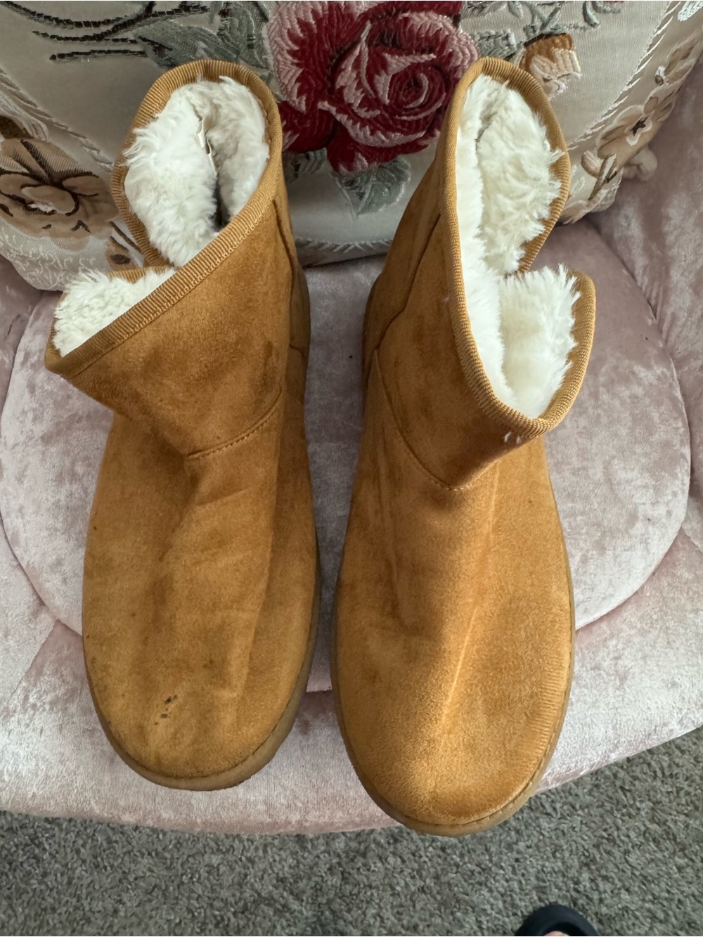 Bershka Tan Faux Suede Shearling-Lined Women's Slipper Boots